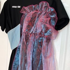 Oversized T-shirt Dress/Top w Mesh  OneSize